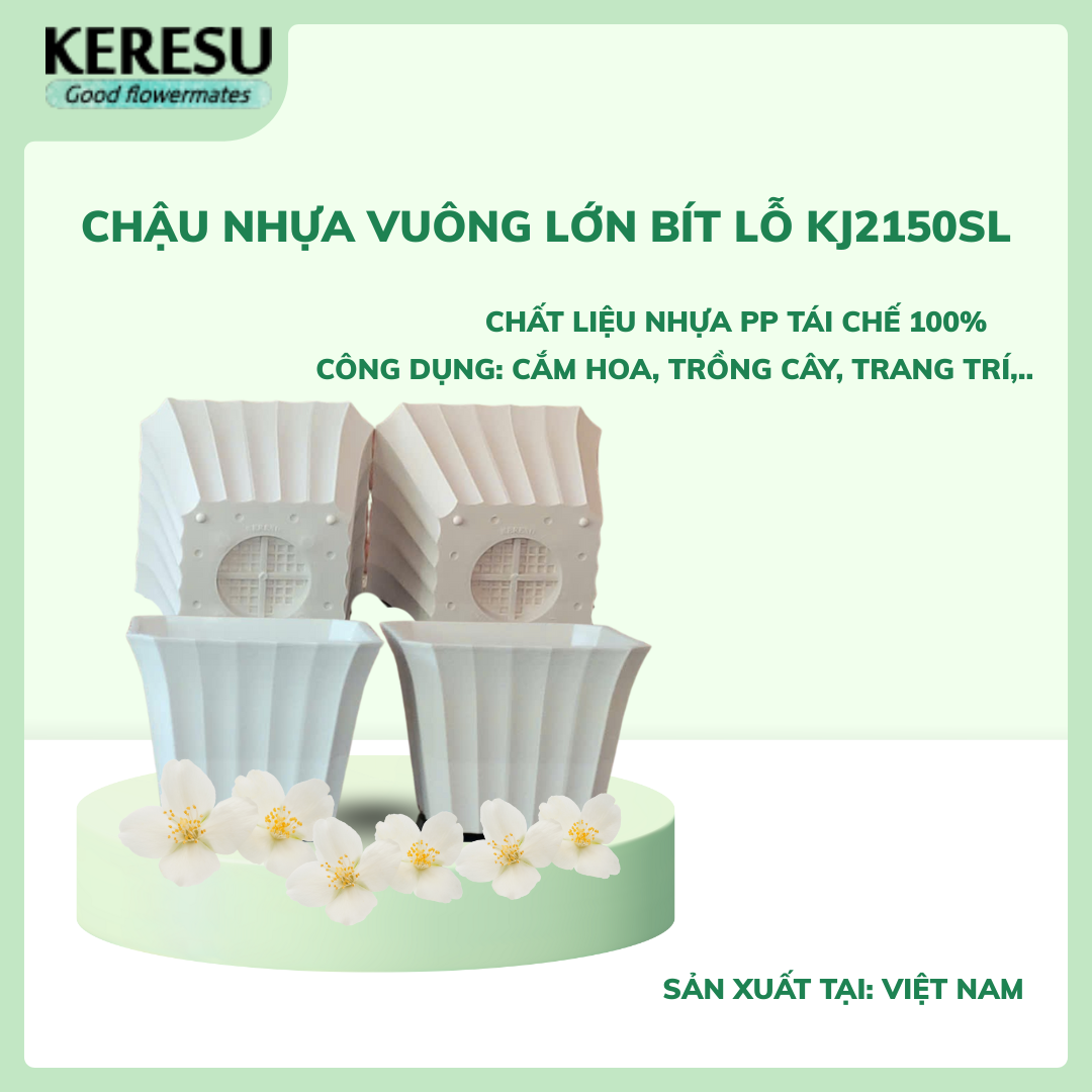 Chậu Nhựa Vuông Lớn Bít lỗ KJ2150SL